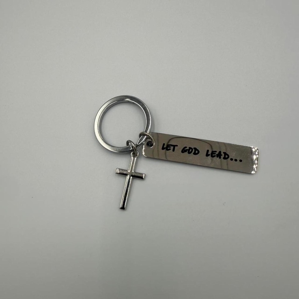 Let God Lead Christian Cross Keychain Silver Tone Religious Faith Accessory